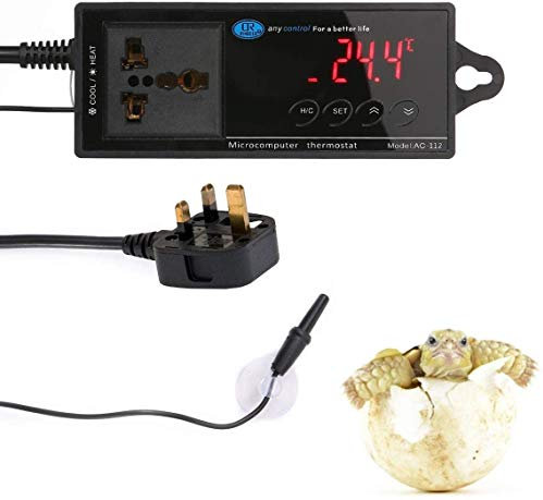 Gbrand Reptile Terrarium Thermostat Controller, LED Digital Temperature Controller, 16-40°C, 1100W, 220V, Suitable for Aquarium, Reptile, Incubators, Greenhouse, Black, LED Display