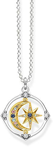 Thomas Sabo Damen Halskette mit Anhänger, Stern und Mond, Gold 70cm