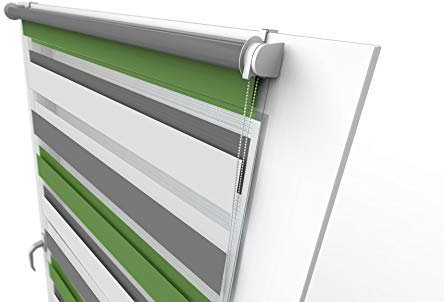 Aloha Doppelrollo Zebrarollo Duo Rollo Sonnenschutzrollo Klemmrollo Fensterrollo Sichtschutz Klemmfix ohne Bohren für Fenster & Türen (Trio: Grau-Grün-Weiß / 75x150cm / Breite x Höhe)
