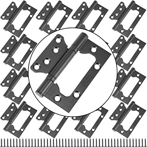 ZEONHAK 16 Pack 4 x 3 Inch Black Non Mortise Door Hinges, Heavy Duty Door Hinges, Stainless Steel Door Hinge with Mounting Screws, 8 Pairs