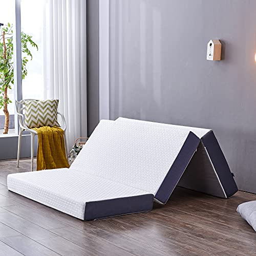 Inofia Materasso pieghevole in memory foam triplo, letto matrimoniale, 15 cm, con fodera lavabile, pieghevole in tre, salvaspazio, sedia, letto in una scatola, prova a casa 100 notti (135x190x15 cm)