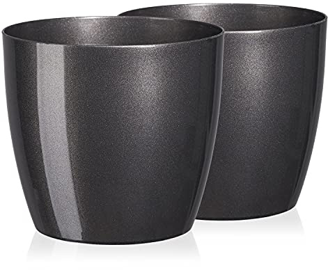 Tymar Blumentopf, 2er-Pack, Runde Form, Übertopf (Graphit, ø 20 cm) | wetterfeste & robuste, Modern, für Innen- & Außenbereich, aus Kunststoff, ideal für Wohnzimmer, Balkon, Büro