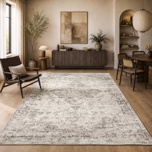 the carpet Zen Tapis de Salon Vintage Classique au Look Moderne usé, Super Plat, Lavable à 30 degrés, Dos en Coton, Motif Oriental,Beige, 80 x 300 cm