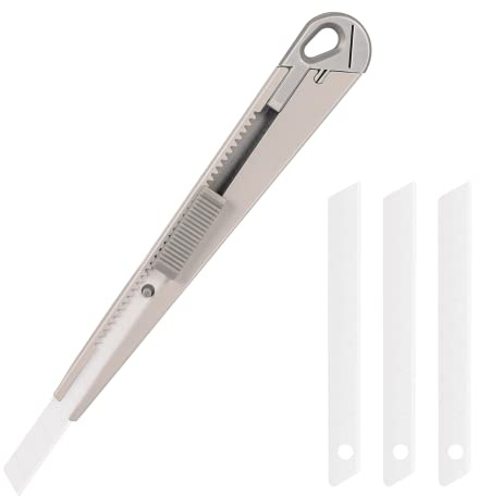 Ceramic Paper Cutter Box Cutter Foam Cutter Safety snap off Blades Retractable Utility Knife Extra 3 Blades (0.35 inch Wide) Cartons Cutting Skin Friendly Knife (Gray)