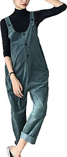 Salopette premaman in velluto a coste vintage con spalline verdi, 41, M