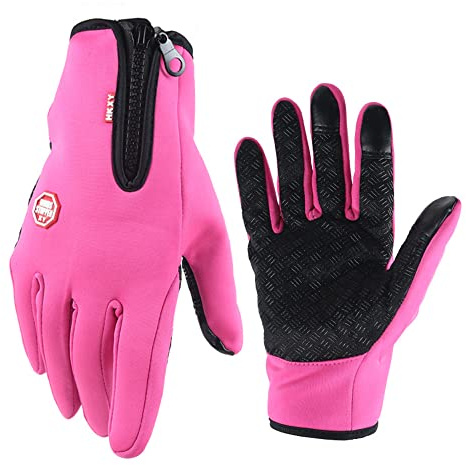SYMX 2 Sätze Fahrradhandschuhe Winter Handschuhe Wasserdicht Windstopper Touchscreen Anti-Rutsch Warm Handschuhfutter Sporthandschuhe für Fahren Radfahren Laufen Outdoor Aktivitäten,Pink m