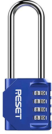 RESET-060 Lucchetto a combinazione, gancio lungo 6.1 cm - Lucchetto a combinazione impermeabile per armadietto, recinzione, cassetta degli attrezzi - Blu