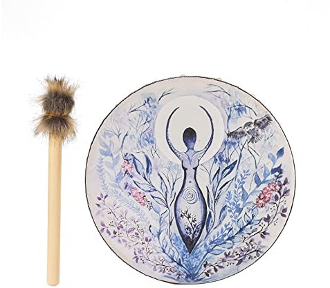 DRYEN Schamanentrommel, 25,4 cm, Baum des Lebens, Dekoration, Design, Handtrommel mit Schlagzeugstock, Instrumental Shaman Alchemy Moon Drum, Sound Healer Shaman Drum