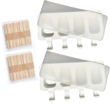 2 moldes para helado, 4 cavidades para helados, con tapa y palitos, de silicona, para chocolate congelado DIY (100 piezas de madera)