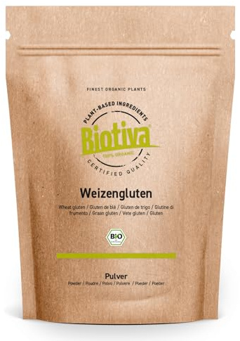 Biotiva Vetegluten Bio 2 kg (2 x 1 kg) – vetegroutpulver – förvaringsförpackning – proteininnehåll – för bakning av bröd och bakverk – fylld och kontrollerad i Tyskland (DE-Öko-Tex 005)