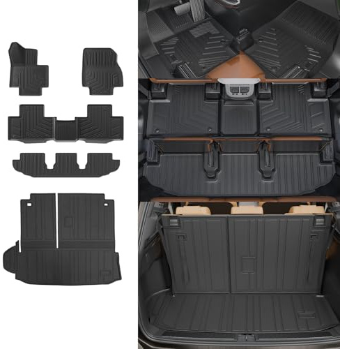 Rongtaod Floor Mats Compatible with 2020-2024 Toyota Highlander Trunk Mat Cargo Mat Cargo Liner Back Seat Cover Protector 2023 Highlander Accessories (Trunk Mat with Backrest Mat+Floor Mats)