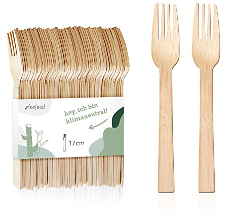 wisefood Bambus Einweg Gabel 500 Stück 17cm, Bambusbesteck, nachhaltiges Einwegbesteck, Bambusgeschirr, natürliche Bambus-Gabel, Partygeschirr