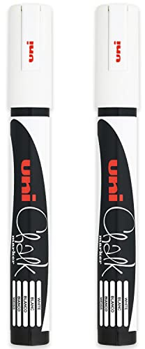 Uni PWE-5M Liquid Chalk Marker Pen - Whiteboard Blackboard Chalkboard - Non Permanent - White - Pack of 2