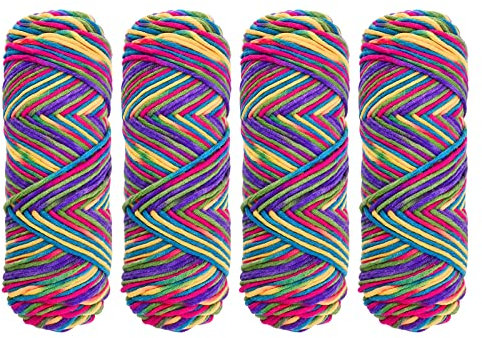 Garn zum Häkeln und Stricken 4 x 100g Acryl Wolle Serie Baumwollgarn Stricken Häkeln und Bastel, Acryl Baumwollwoll-Strickgarn Handstrickgarn Set Mehrfarbiger mit Farbverlauf zum Basteln,Mehrfarbig