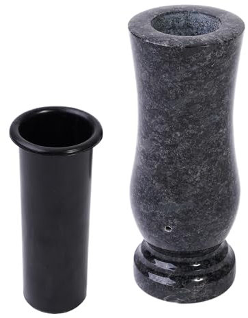 KOKA Grab-Vase Granit Steel Grey Friedhof-Vase Grab-Schmuck Blumen-Vase Handgefertigt