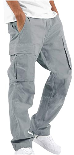 EMATOP Herren Cargohose Baumwolle Lang Cargo Hose Regular Fit Freizeithose Casual Einfarbig Sporthose mit Taschen Outdoorhose Elastische Taille Sweatpants Frühling Wanderhose Trekkinghose