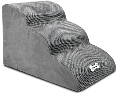 Galatée Hundetreppe, Haustiertreppen Für Hunde Und Katzen, 3 Stufen Hundetreppen Für Bett Und Sofa, Waschablen- Und Reißverschluss-Abdeckung Haustier Ramp, Nicht-Schlupf-Haustierstufen(Grau)