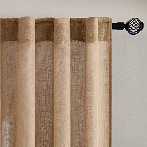 MIULEE Gardinen mit Kräuselband Leinen Vorhang 2er Set Braun 260x140 cm | Halbtransparent Leinenoptik Schiebevorhang, Modern Voile Vorhänge für Wohnzimmer Schlafzimmer