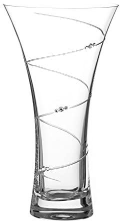 DIAMANTE Hollow Sided Vase ‘Swirl’ Crystal Trumpet Vase - Lead Free Crystal Glass (25cm)