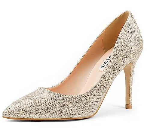 JOY IN LOVE Women's Pump Shoes 3.5 High Heels Pointy Toe Stiletto Pumps Gold Glitter 6US