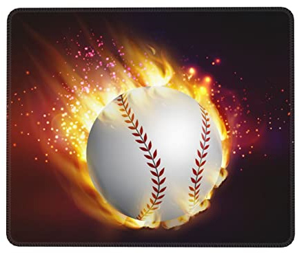KOOLR Tapis de souris antidérapant pour ordinateur de jeu - Motif balle de baseball sur feu et eau - Orange - 25,4 x 30,5 cm