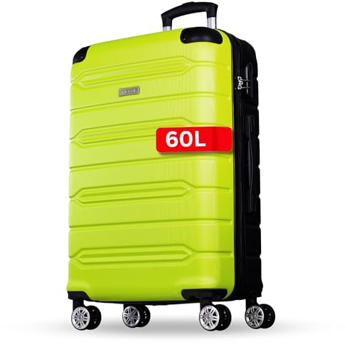NOWI Hartschalenkoffer Mittelgroß – 62,7L Volumen – 8 Rollen 360° drehbar – Leichter ABS Koffer mit Zahlenschloss & Teleskopgestänge – Reisekoffer, Handgepäckskoffer, Trolley (Lime, L)