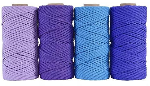 WABMJGW Makramee-Schnur, 4 mm x 100 m, 4 Rollen, natürliches Baumwollseil, Dickes Bastelschnurseil, 36 Farben, weiches Makramee Garn zum Aufhängen an der Wand, Heimdekoration,Purple-4 mm