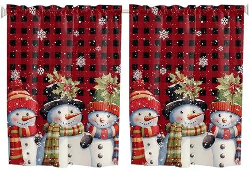 SMELEYOU Décorations de Noël Rideaux Cuisine Petit Rideau Court 70x61cm 2pcs / Set Semi-Transparent cantonnières de Noël pour fenêtres Courts de Neige Rideaux de Paysage pour Le Salon Style 2