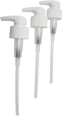 3 x weiße 1ml-Dosierpumpen in Lebensmittel- und Kosmetikqualität für 100-500ml PET-Flaschen, mit 150mm-Schlauch und 28mm-Schraubverschluss. Pumpspender für dünnflüssige Flüssigkeiten, Seife, Shampoo