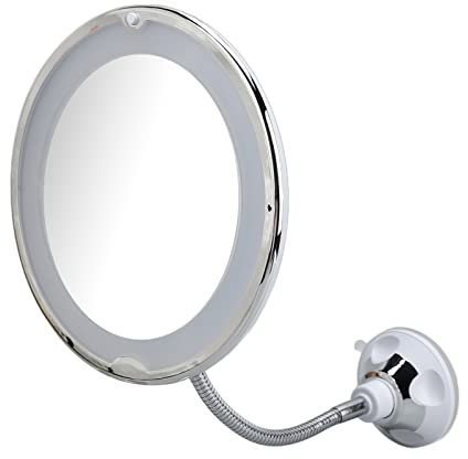 8-Zoll-Schminkspiegel mit Saugnapf, 10-fach mit LED-Weißlicht, 10-fache Vergrößerung, Kosmetikspiegel mit Saugnapf, beleuchteter Reise-Schminkspiegel, flexibler Vergrößerungsspiegel für Make-up
