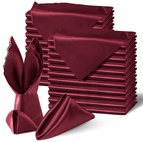 Homiest 100 Stück Burgunderrote Satin-Servietten, 43,2 x 43,2 cm, Abendessenservietten, Dekoration, gewellte quadratische Servietten, seidig, elegante Hochzeitsservietten, glatte Tischtuch-Servietten