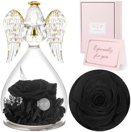 Sunia Rosa Eterna Regalo Donna, Rosa Stabilizzata Vera in Angel Cupola Regalo Mamma, Regali Donna Compleanno, Angelo Figurine di Vetro per Nonna, Regali Natale San Valentino Festa della Mamma