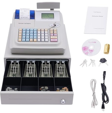 Elektronische Registrierkasse, 48-Tasten-POS-Casher-Bargeld for kleine Unternehmen, 8 digitale LED-Anzeige mit Kassenschublade, Multifunktions-Registrierkasse for Einzelhandel, Restaurant-Supermarkt (
