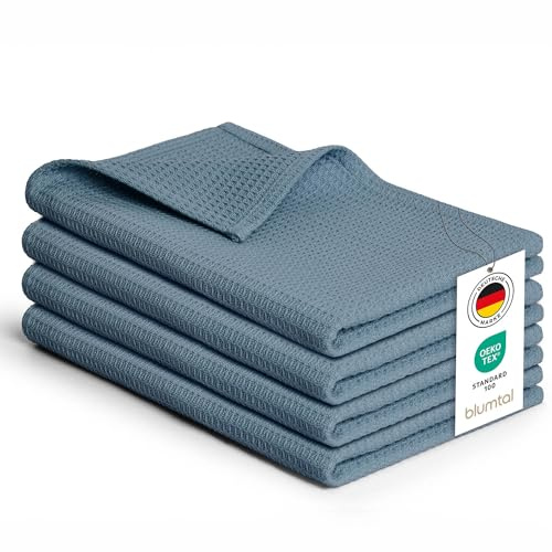 Blumtal strofinacci cucina cotone 50x70cm in set da 4 - stracci cucina 100% cotone - canovacci cucina cotone lavabili a 60°C - asciugamani cucina con design a waffle - strofinacci da cucina - in blu