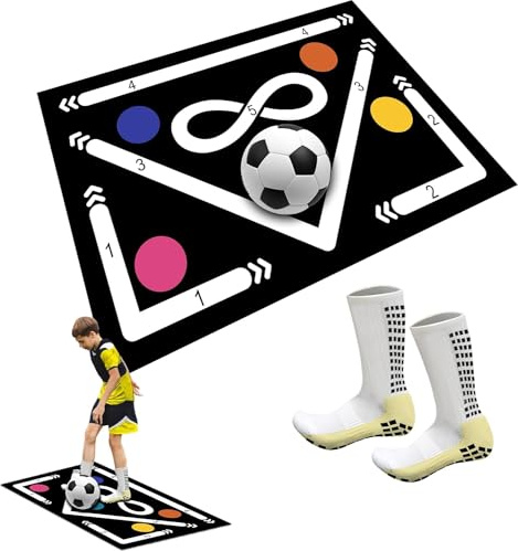 PHOEJIX Soccer Training Mat 90x60cm Football Footstep Training Mat Silent Shock Absorption Training Mat Anti-Skid Soccer Footwork Training Mat Soccer Training Equipment for Kids
