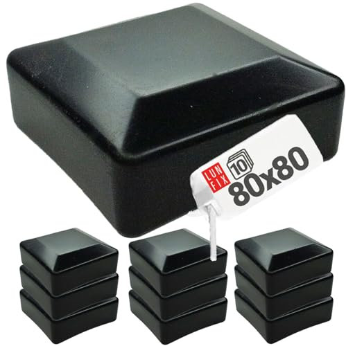Pfostenkappen Zaunkappe Zaunpfahlkappe Rohrkappe Schwarz Pfostenabdeckung 80x80 mm Eckig 10er Set