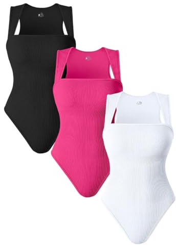 AIDEUX Body 3 Pièces Sans Manches Pour Femme Col Carré Shapewear Débardeur Côtelé Minceur Sexy Sans Coutures, Noir Rose 3 Blanc 1, M