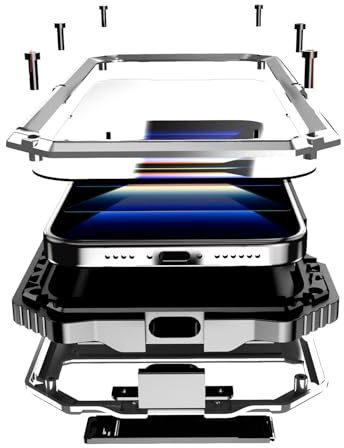 Lunivop For iPhone 16 Pro max Metal Heavy Duty Military Case Silver | Protection Dustproof Built in Screen Protector Rugged Stand 360 Full Body Grade Bumper Phone Cases 6.9'' 2024