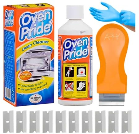 Oven Cleaner | Oven Pride Full Kit 500ml + Oven Scraper Tool None Scratch + 10 Spare Units | Includes Protective Gloves & Grill Rack Bags