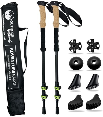 Bâtons de randonnée télescopiques en aluminium avec poignée en liège I Bâtons de marche nordique légers pour homme et femme pour le ski et la randonnée I Bâtons de trekking télescopiques pour les