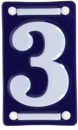 MAISONICA French Blue & White Number Door Numeral - Traditional Embossed Enamelled Sign Plaque - Number 3