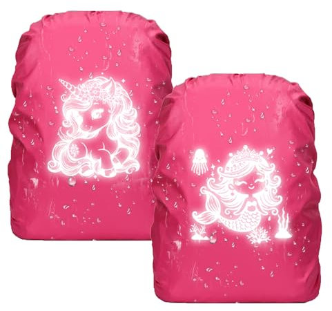 Charfia Regenschutz Rucksack, 35L Regenschutz Schulranzen, Reflektierender Rucksack Regenschutz, Einhorn Nixen Regenschutz Schulranzen Camping Wandern Schule und Alltag ideale Wahl (2 Stück)