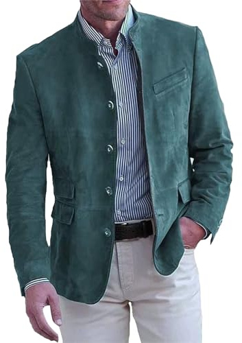Herr mocka blazer jacka – klassisk smal passform enkelknäppt mockakappa – mjuk bekväm vardaglig kostymjacka för män – snygg lätt blazer för vardagskläder – vintage retro mocka jacka