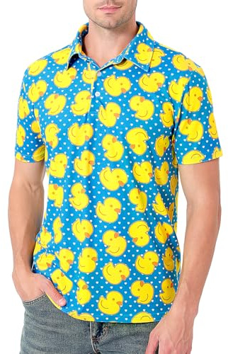 COSAVOROCK Camiseta de Pascua Polos para Hombres con Estampado de Pato de Goma Amarillo para Disfraz, Azul, L