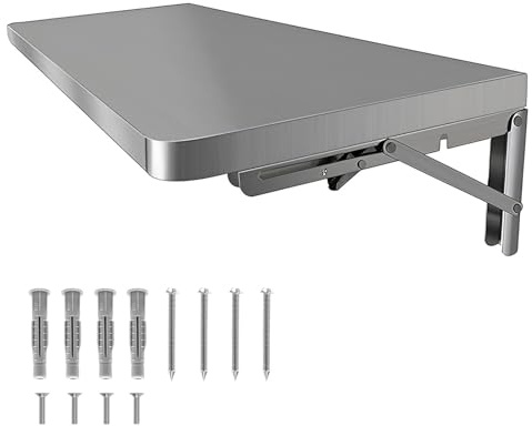 Wandtisch aus Edelstahl, verdickter Wandschreibtisch, Küchenregal, Wäscherei, klappbares Design, 0,8 mm gebürsteter Edelstahl, klappbare Platte aus Edelstahl,80x40cm/31.4x15.7in