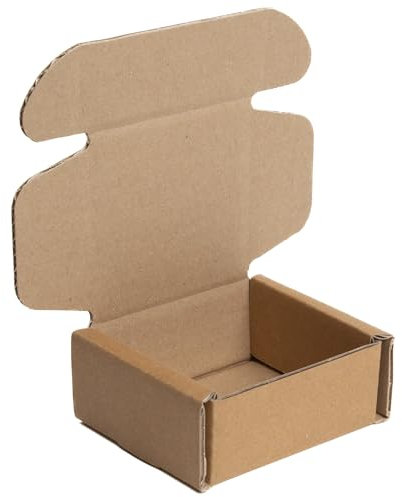 CrunchyWorks Produktverpackungen, Faltkartons, Maxibrief 75 x 75 x 35 mm, Braun für Versand E-Commerce, Small Business Versandschachtel Geschenkverpackung, Außenmaß 103 x 83 x 40 mm