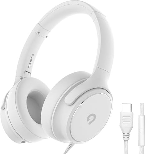 ADOOPE Casque supra-auriculaire filaire USB C avec micro, son stéréo Hi-Fi, écouteurs à isolation phonique, ajustement confortable pour iPhone 15/16, Samsung Galaxy S24/S23, téléphones et tablettes de