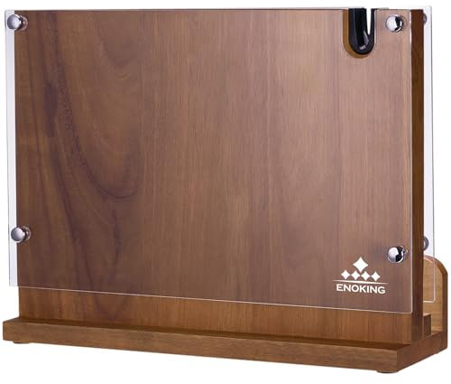 ENOKING Large Magnetic Knife Block Without Knives 31 x 23.5cm, Double Sided Magnetic Knife Holder Stand with Removable Acrylic Shield and Knife Sharpener for Safety