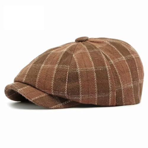 QICHEN Kariert Newsboy Cap Ballonmütze Damen Herren Vintage Stil Schiebermütze Herbst/Winter Flat Cap (DE/NL/SE/PL, Numerisch, 55, 59, Braun)