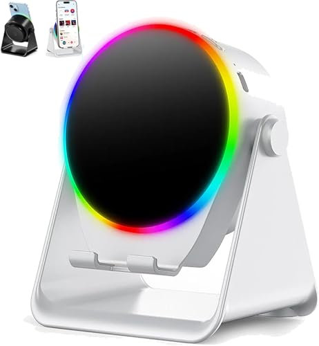 MYDZSWZX 4-in-1 360° drehbarer Bluetooth-Lautsprecherständer, Handyständer mit kabellosem Induktionslautsprecher, mit bunten Lichtern, HD-Surround-Sound, for Zuhause, Büro, Geschenke.(White)
